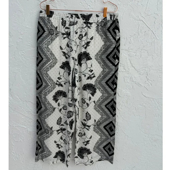 ETT TWA by Anthropologie Womens Cropped Wide Leg Pants Black White Size Large - Picture 2 of 15